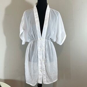 White Chiffon Kimono Cover Up Adome Medium Sheer Lightweight Duster
